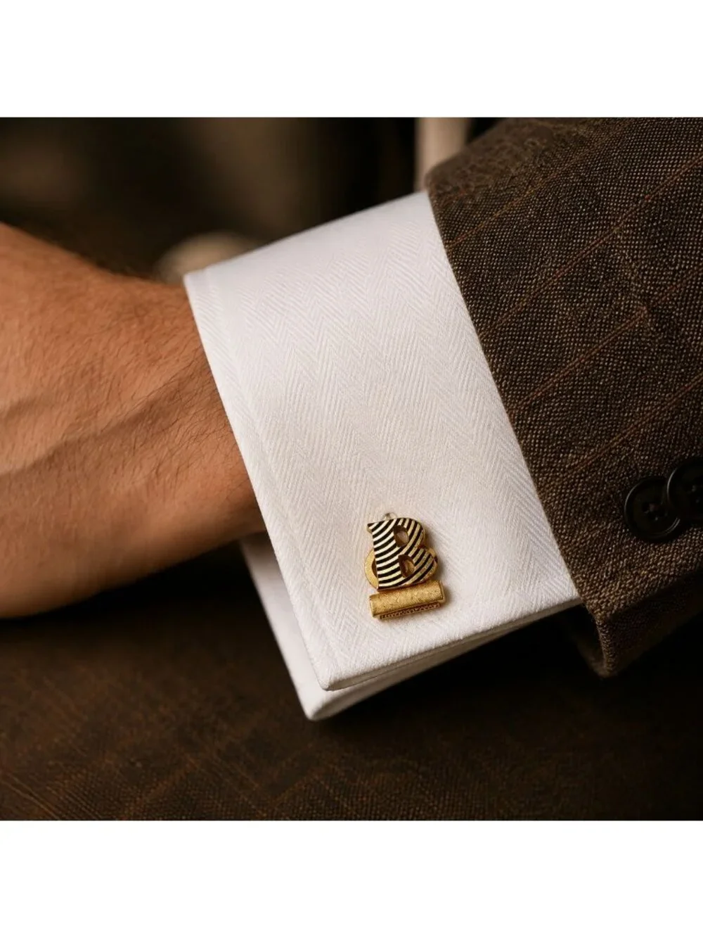 Vintage Dante Gold Tone B Monogram Cufflinks Mesh Shirt Wraps Set Mid Century